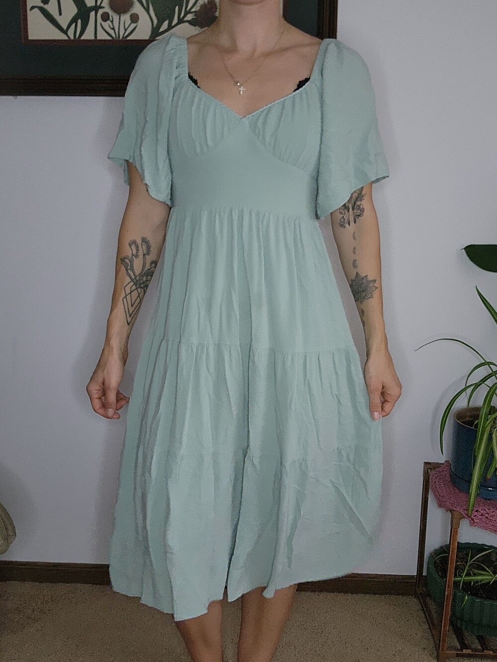 One Loved Babd Green Cottagecore Midi Dress Size Medium
